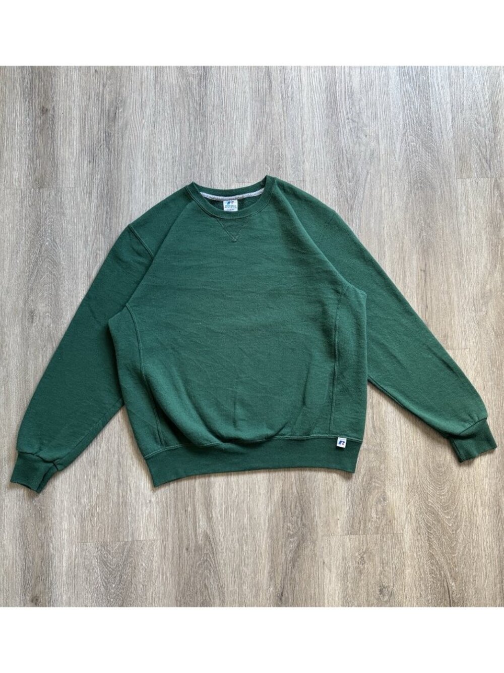 Rare Vintage Y2K Russell Athletic Forest Green Blank Crewneck Sweater Large Hype